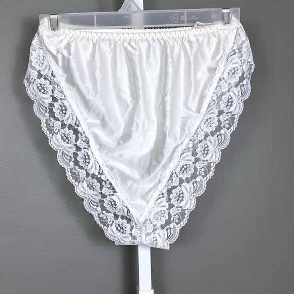 Vintage Jezebel Panties Hi Cut Wide Lace White Satin Size Small New NOS Panty - Picture 2 of 5